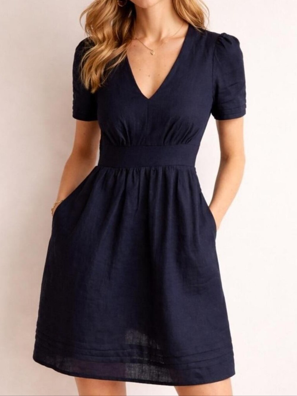 Boden Eve Linen Short Dress In Navy - Women's Size 6L